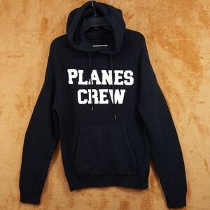 PAPER PLANES Hoodie Mens Small Black Ribbed Knit Pullover Sweatshirt Logo $188